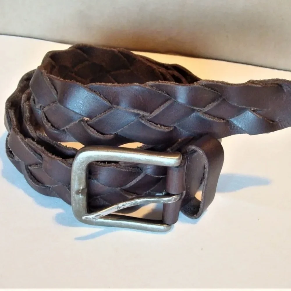 Aeropostale Belt, Brown Woven Braided Leather, Silver Tone Buckle, 39